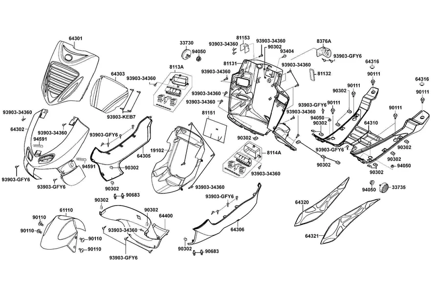 F05 Front Cover and Floor Panel parts diagram