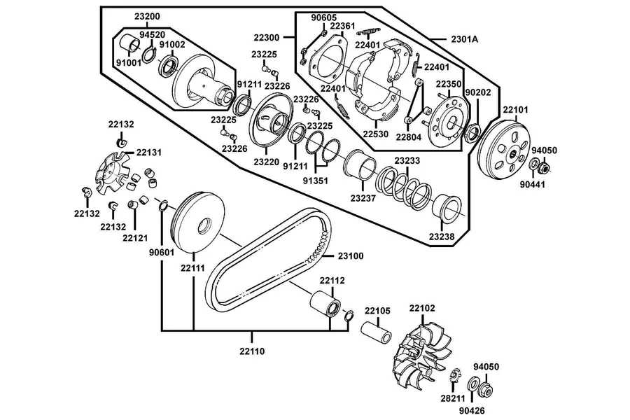 E05 Driven Pulley parts diagram