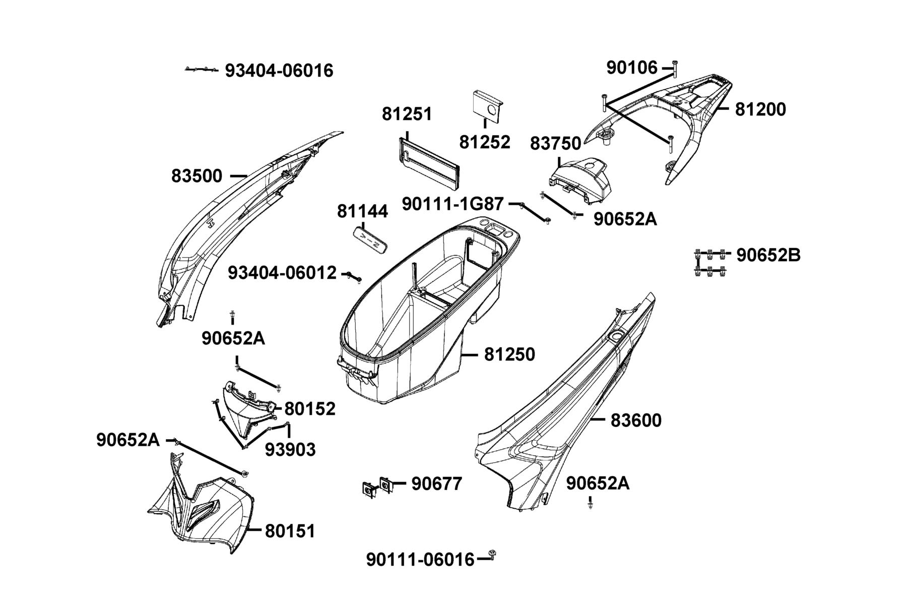 People S 150i ABS MY2026 Body Cover ● Luggage Box parts diagram