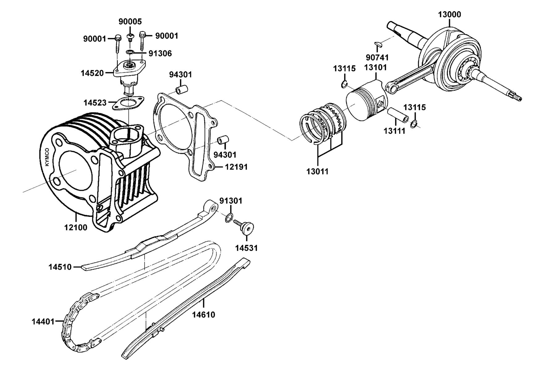 MONGOOSE 90S (2021) Cylinder ● Piston ● Crankshaft parts diagram