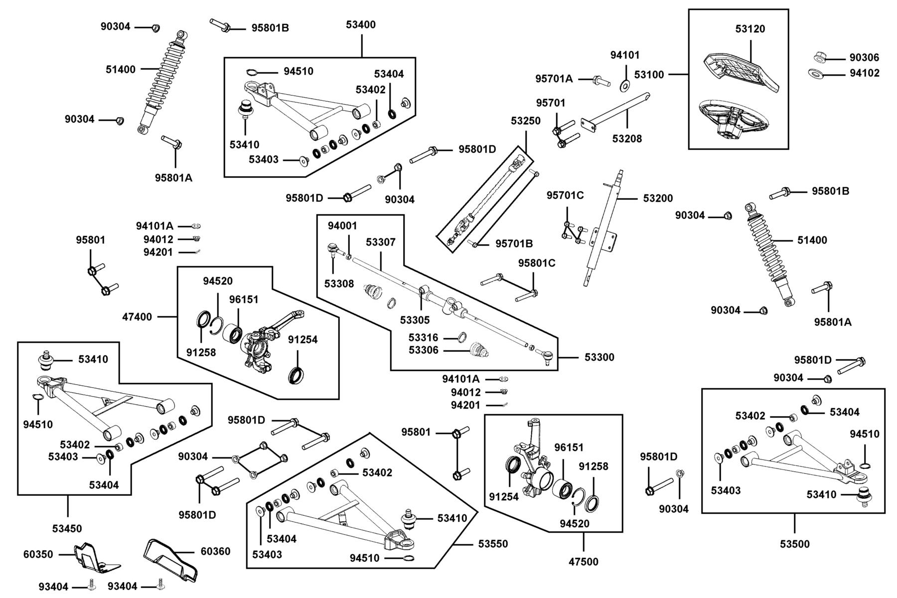 KYMCO UXV 500i G (Off Road) (2015+) Cushion Assy Fr and Wheel Assy Steering parts diagram