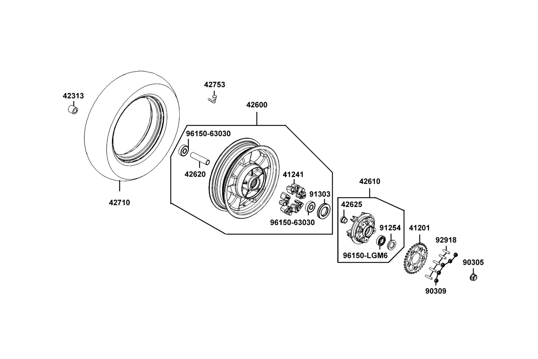 SPADE 150 FI(2018) Rear Wheel parts diagram