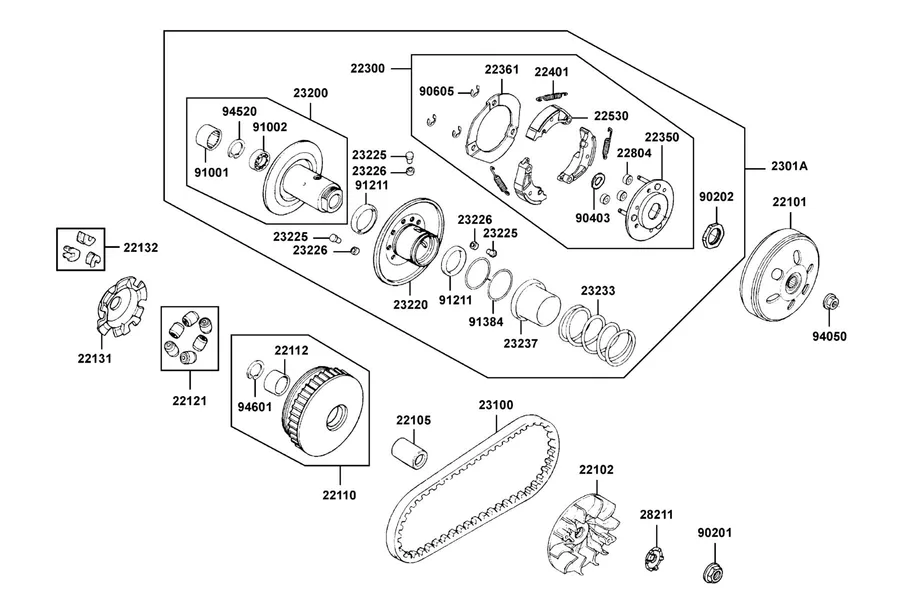 E06 Driven Pulley parts diagram