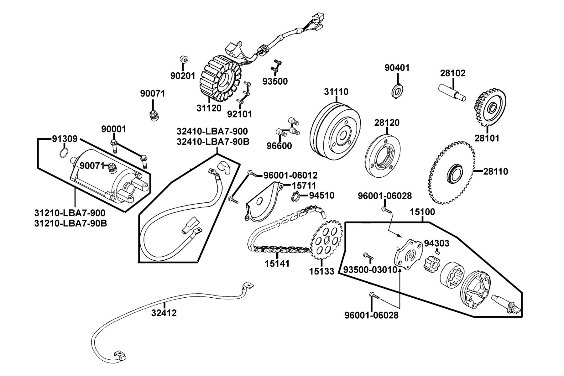 MXU 270(2019) Starting Motor ● Generator parts diagram