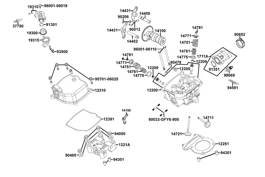 E02 Cylinder Head Cover and Cylinder Head parts diagram