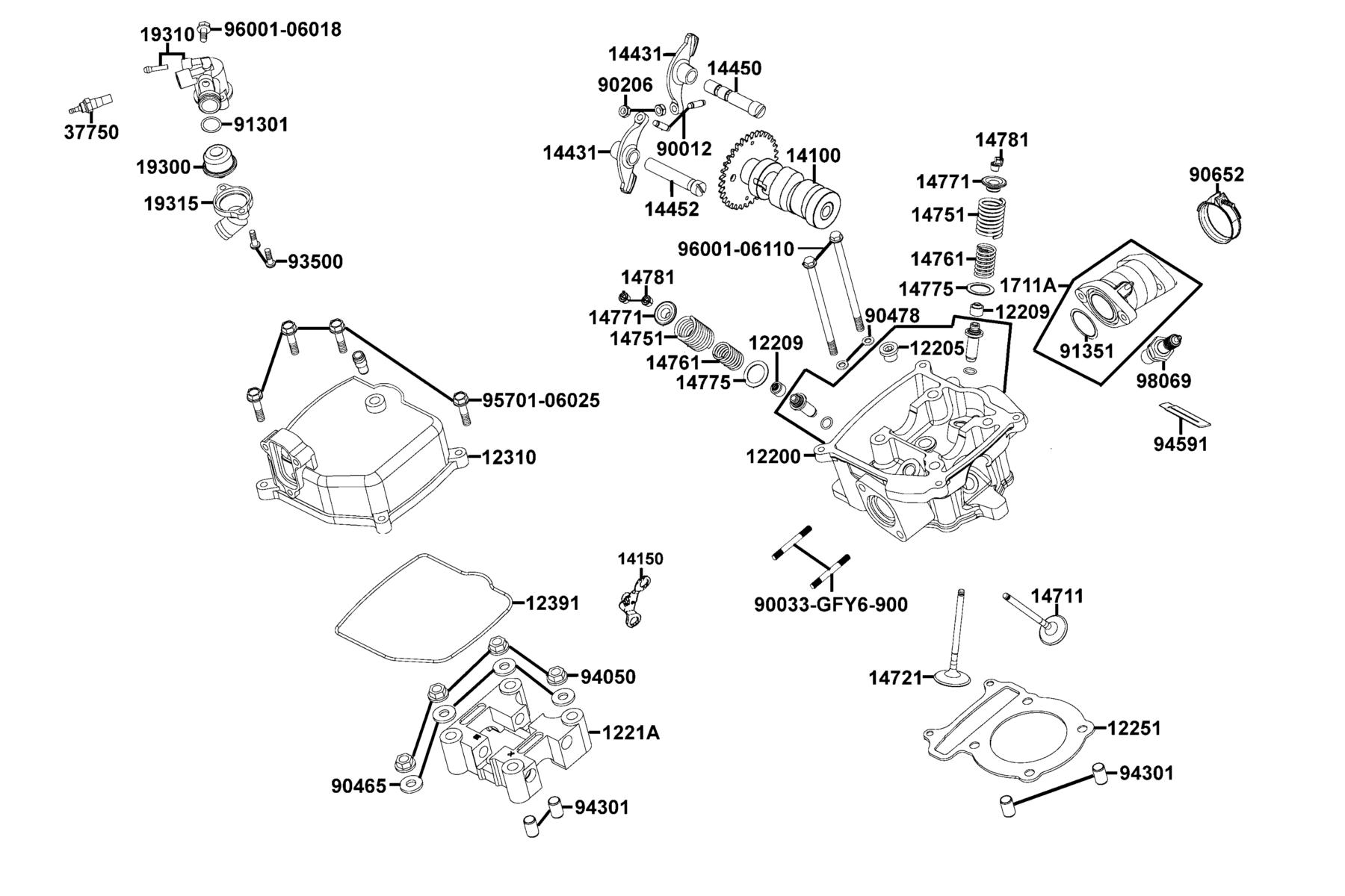 KYMCO Mongoose 300 (2009) Cylinder Head Cover and Cylinder Head parts diagram