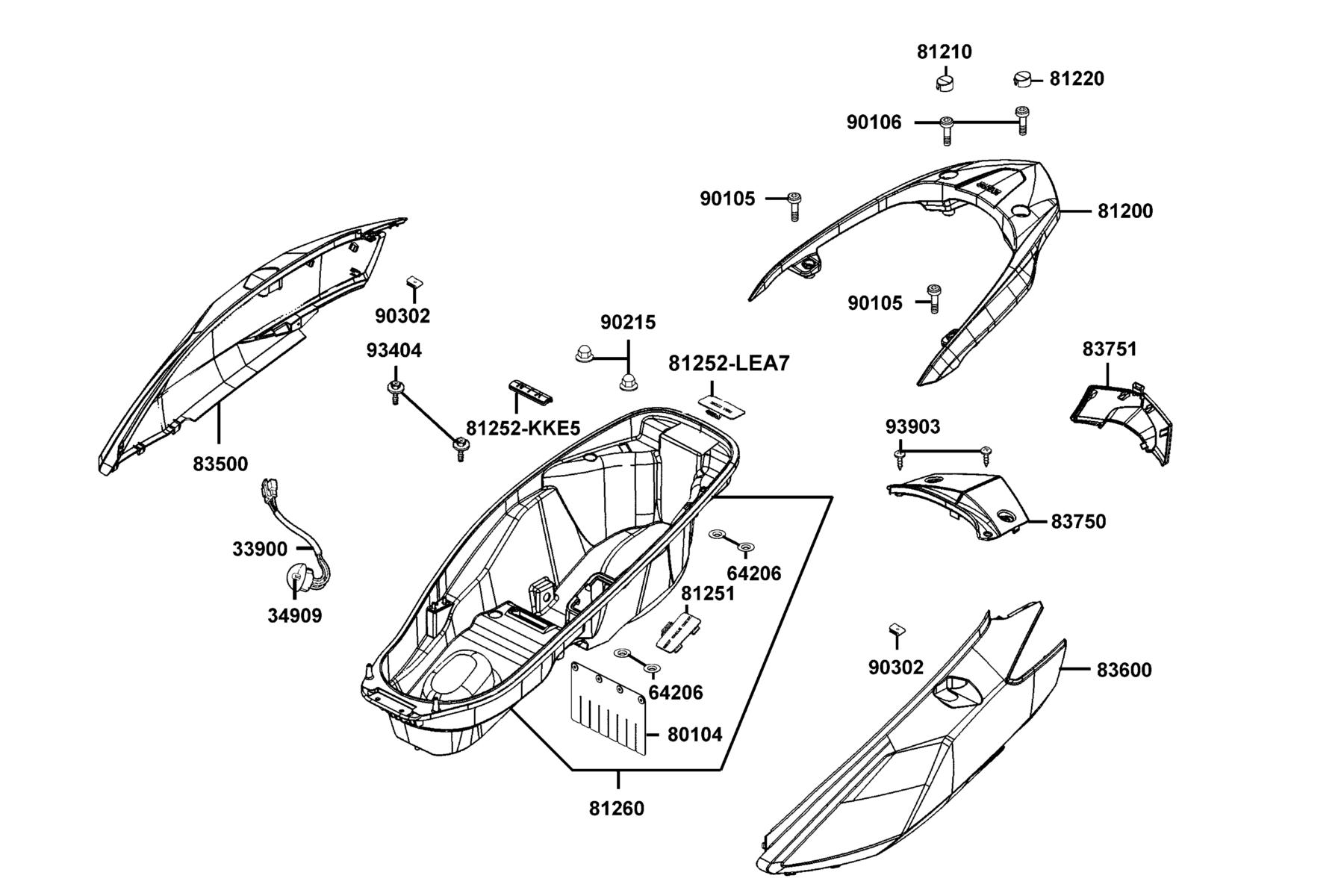 KYMCO DOWNTOWN 300i (2011) Body Cover and Luggage Box parts diagram