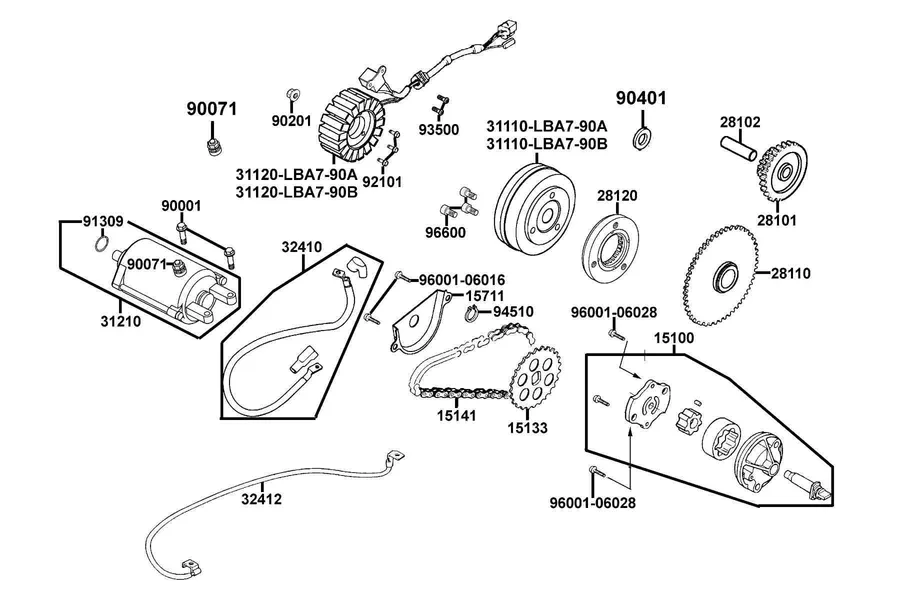 E06 Starting Motor and Generator parts diagram