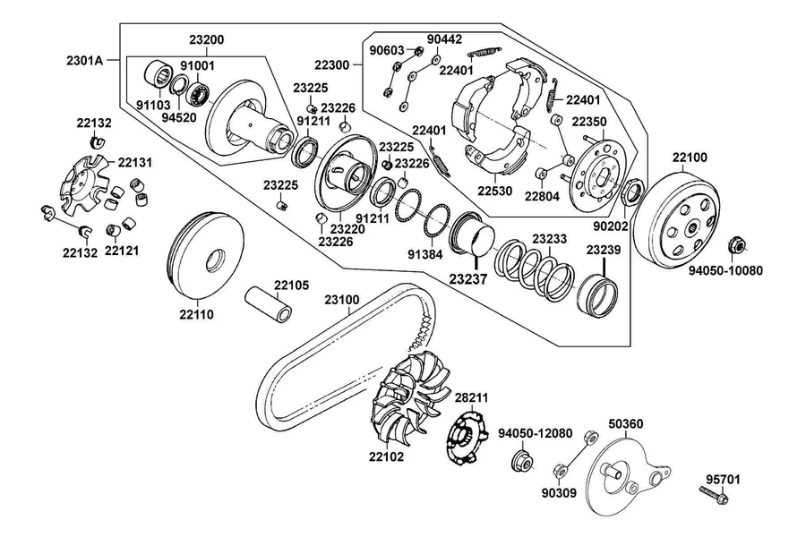 E05 Driven Pulley parts diagram