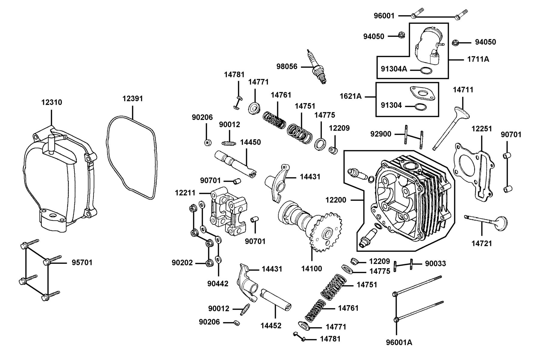 KYMCO Mongoose 70 2007 Cylinder Head Cover and Cylinder Head parts diagram