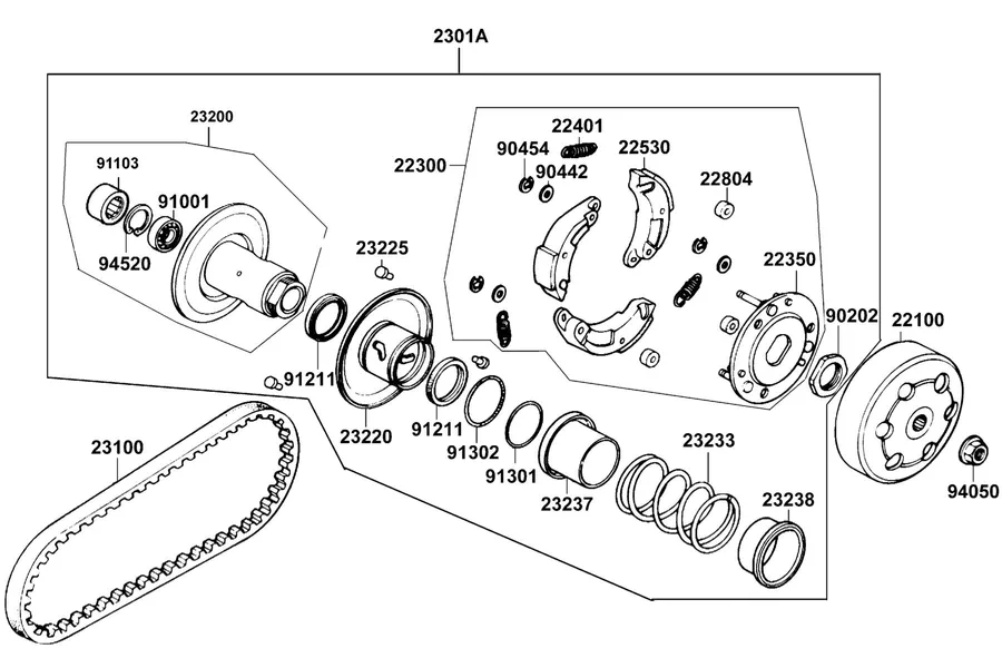 E07 Driven Pulley parts diagram