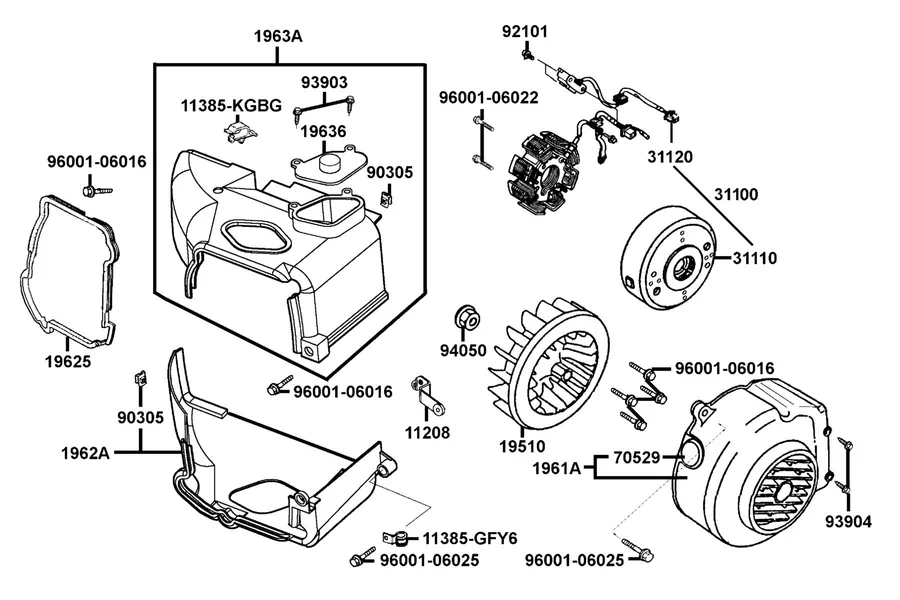 E07 Fan Cover and Generator parts diagram