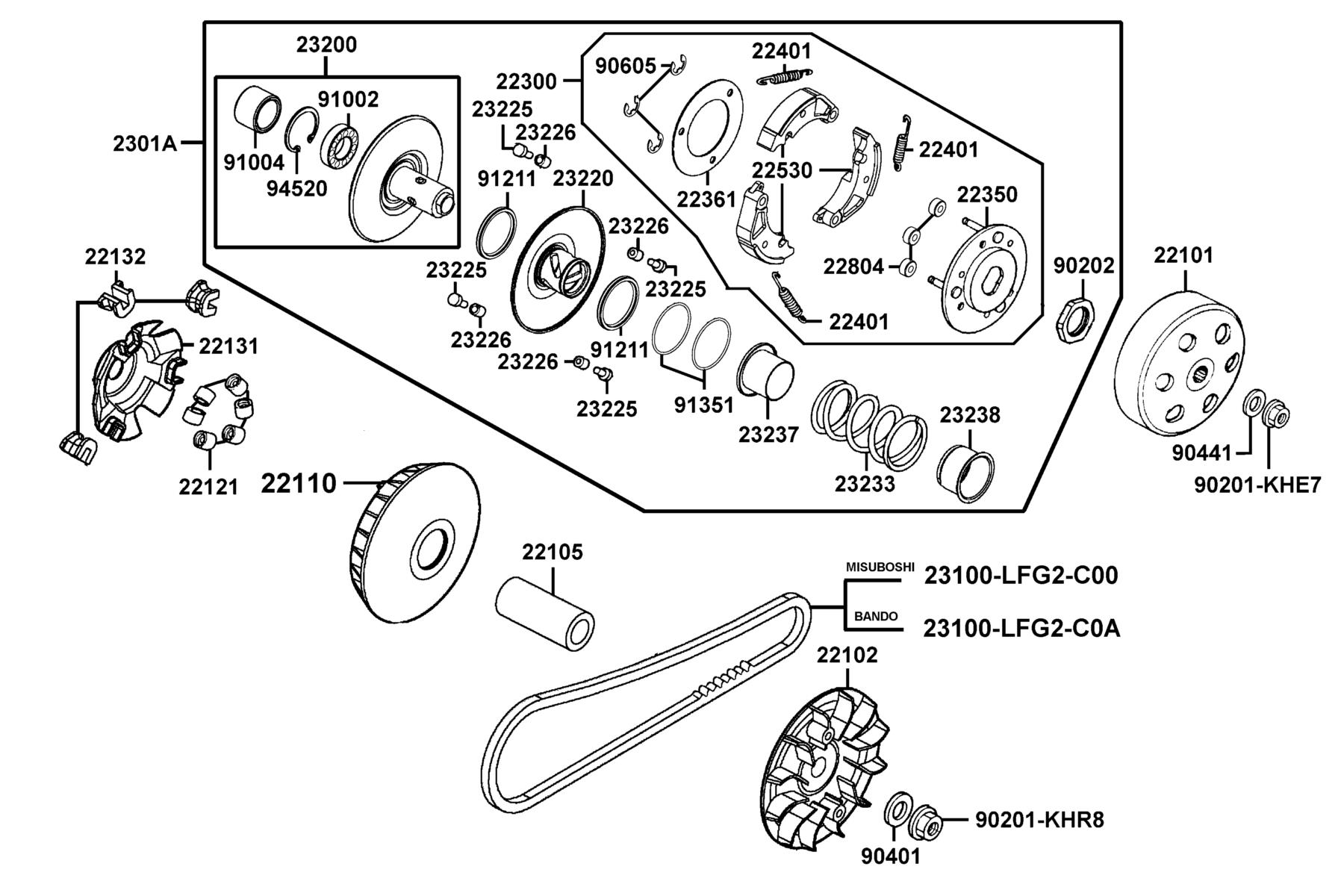 X-Town 300i ABS (2021) Driven Pulley parts diagram