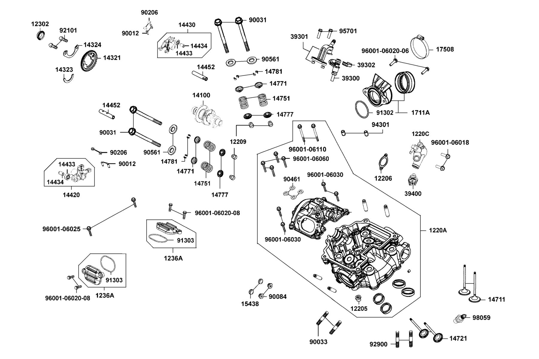 KYMCO MAXXER 450I (2011+) Cylinder Head Cover and Cylinder Head parts diagram