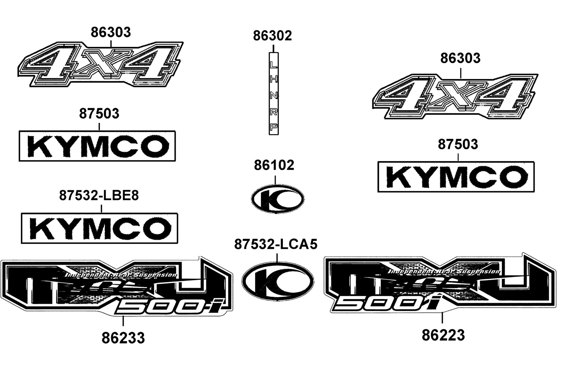 KYMCO MXU 500I (2011-2012) Emblem and Stripe parts diagram