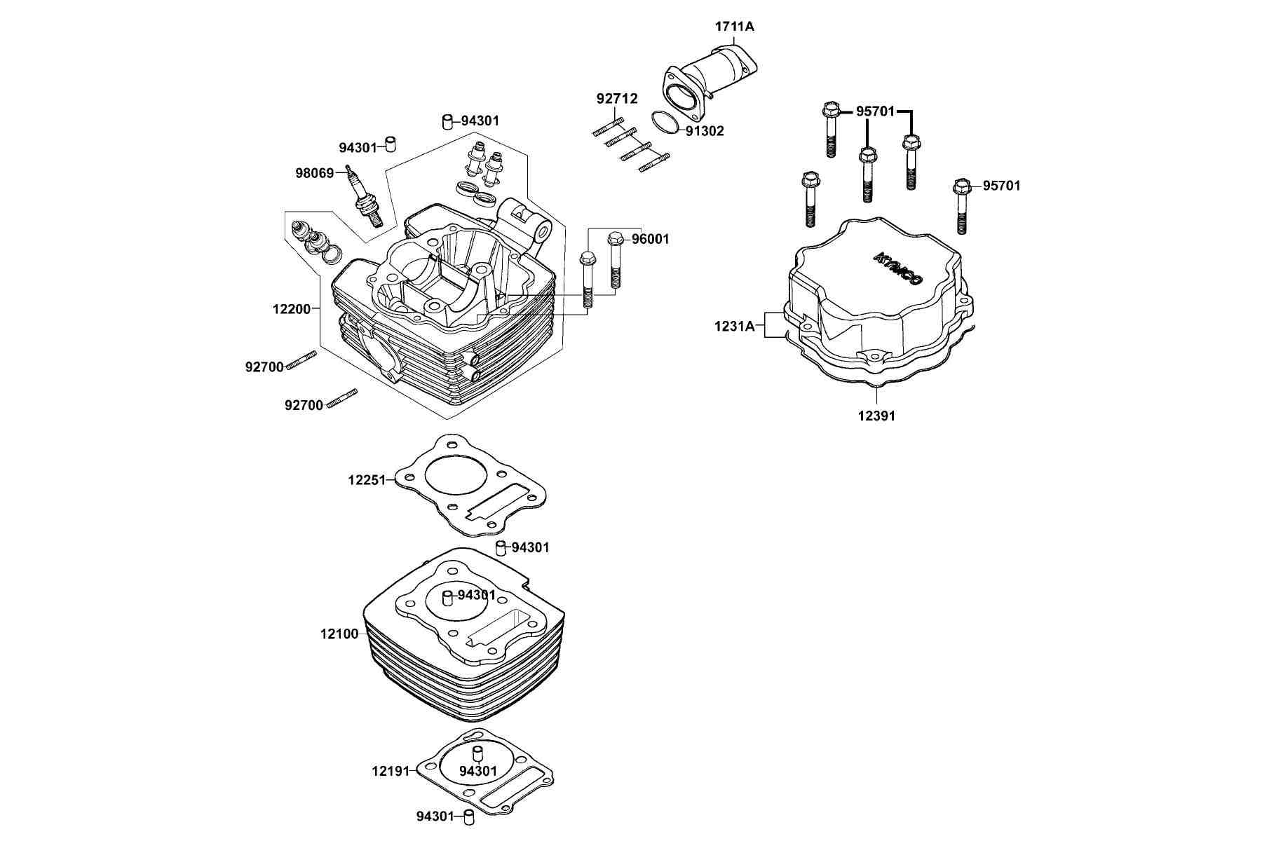 KYMCO Mxer 150 (2002) Cylinder Head Cover and Cylinder Head parts diagram