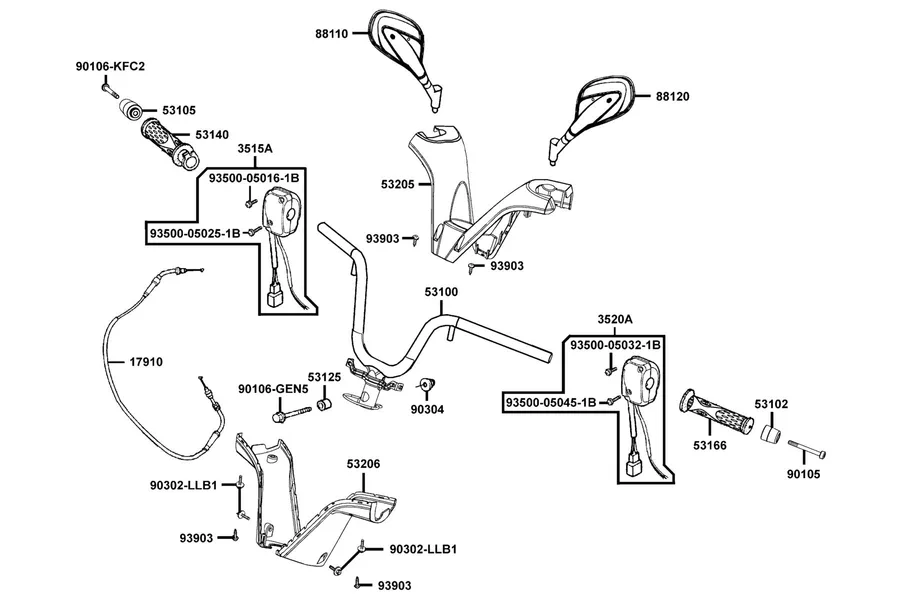 F03 Handle Steering and Handle Cover parts diagram