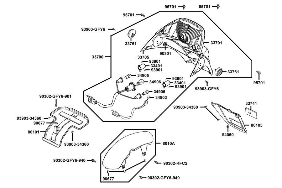 F18 Rear Light and Rear Fender parts diagram