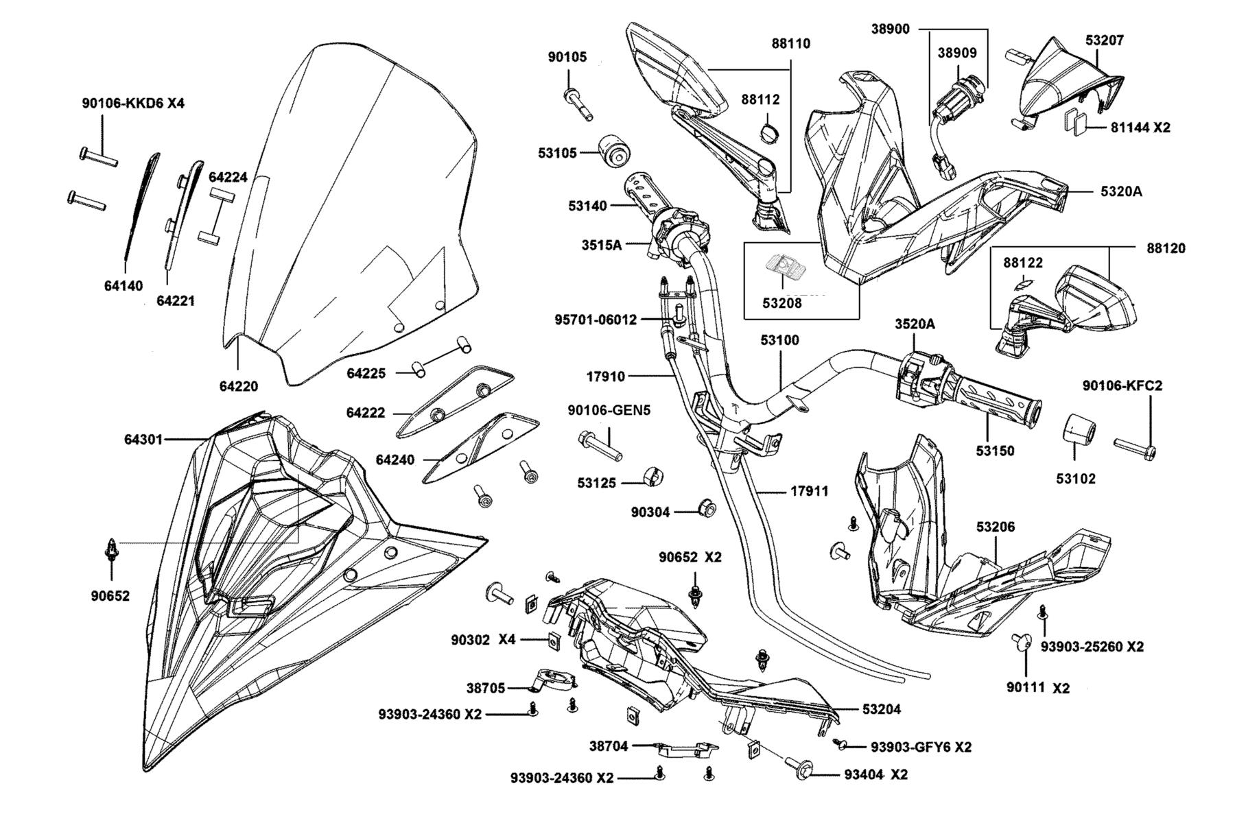 DOWNTOWN GT 125 Handle Steering●Handle Cover parts diagram