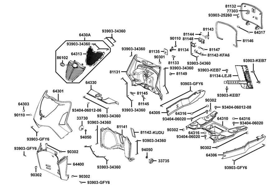 F05 Front Cover and Floor Panel parts diagram