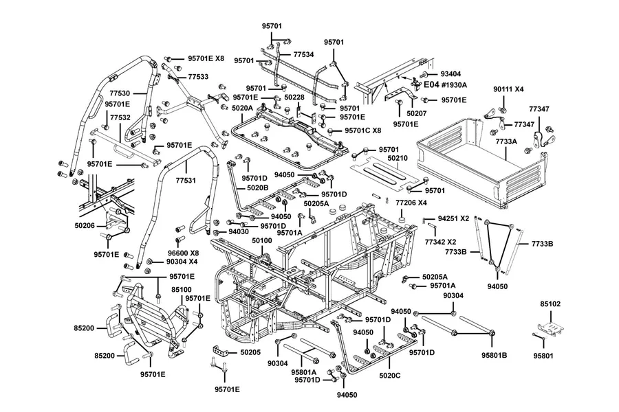 F19 Body Comp Frame and Cargo Bed Assy parts diagram