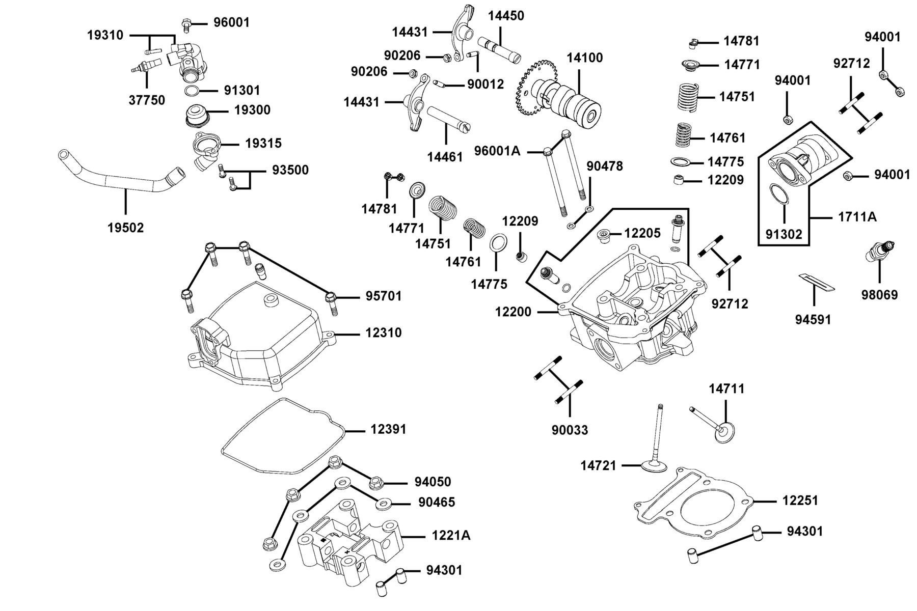 KYMCO MXER 250R Cylinder Head Cover and Cylinder Head parts diagram