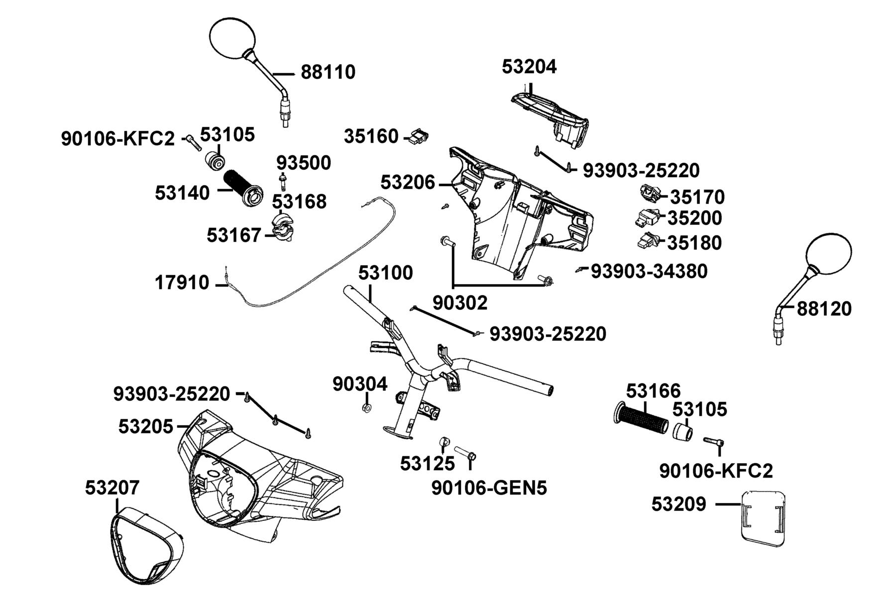 NEW LIKE 150 (2019) Handle Steering ● Handle Cover parts diagram