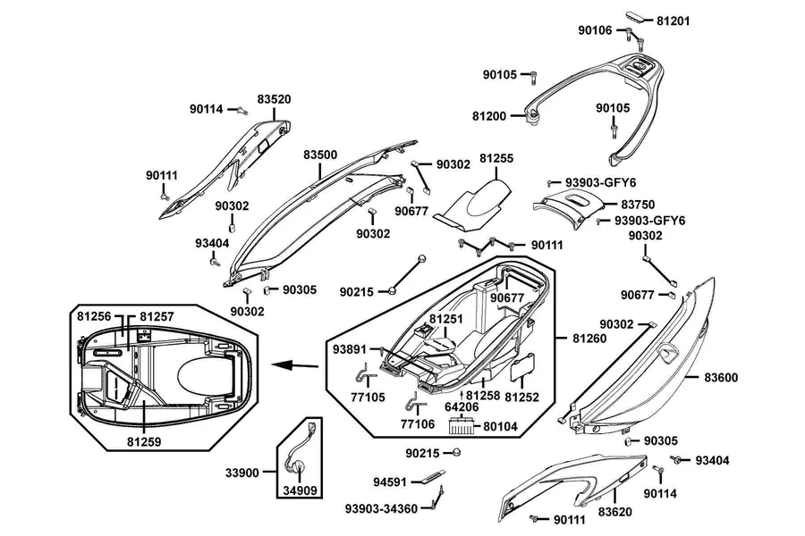 F12 Body Cover and Luggage Box parts diagram