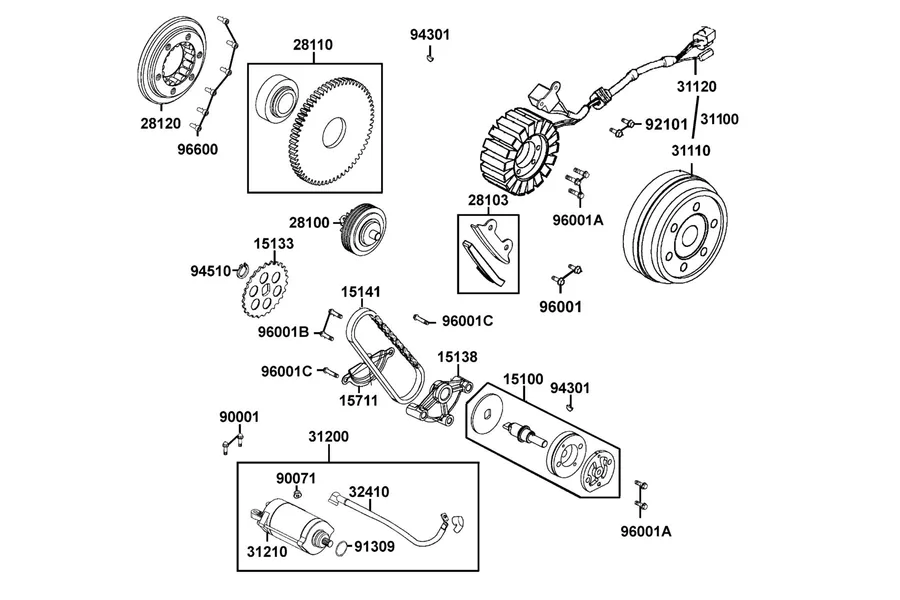E06 Starting Motor and Generator parts diagram