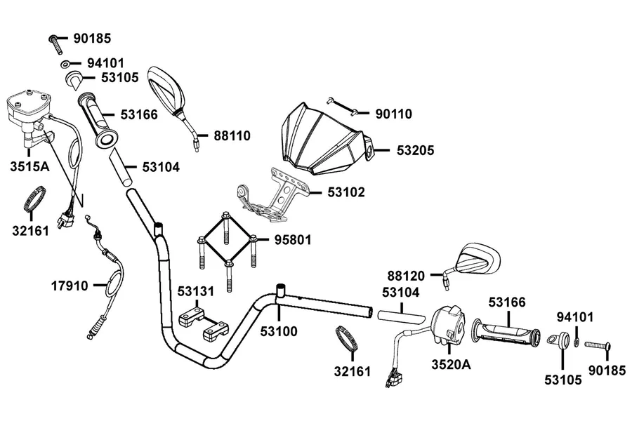 F03 Tube Handlebar parts diagram
