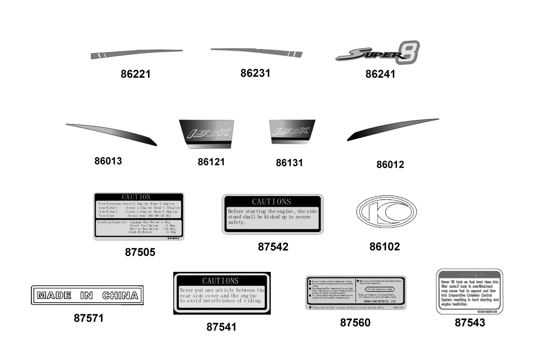 SUPER 8 150X (2022) Emblem ● Stripe parts diagram