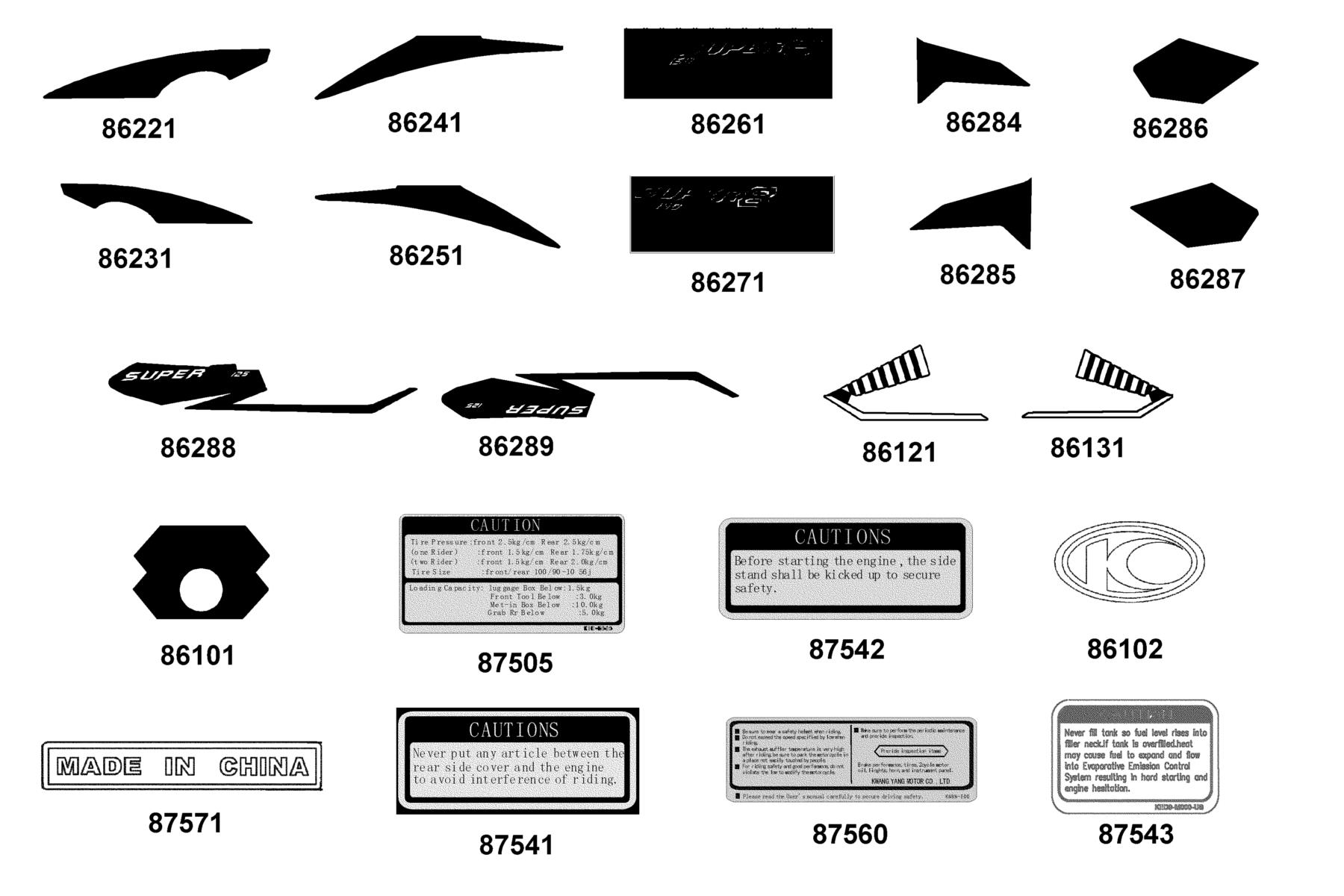SUPER 8 150 Emblem ● Stripe parts diagram