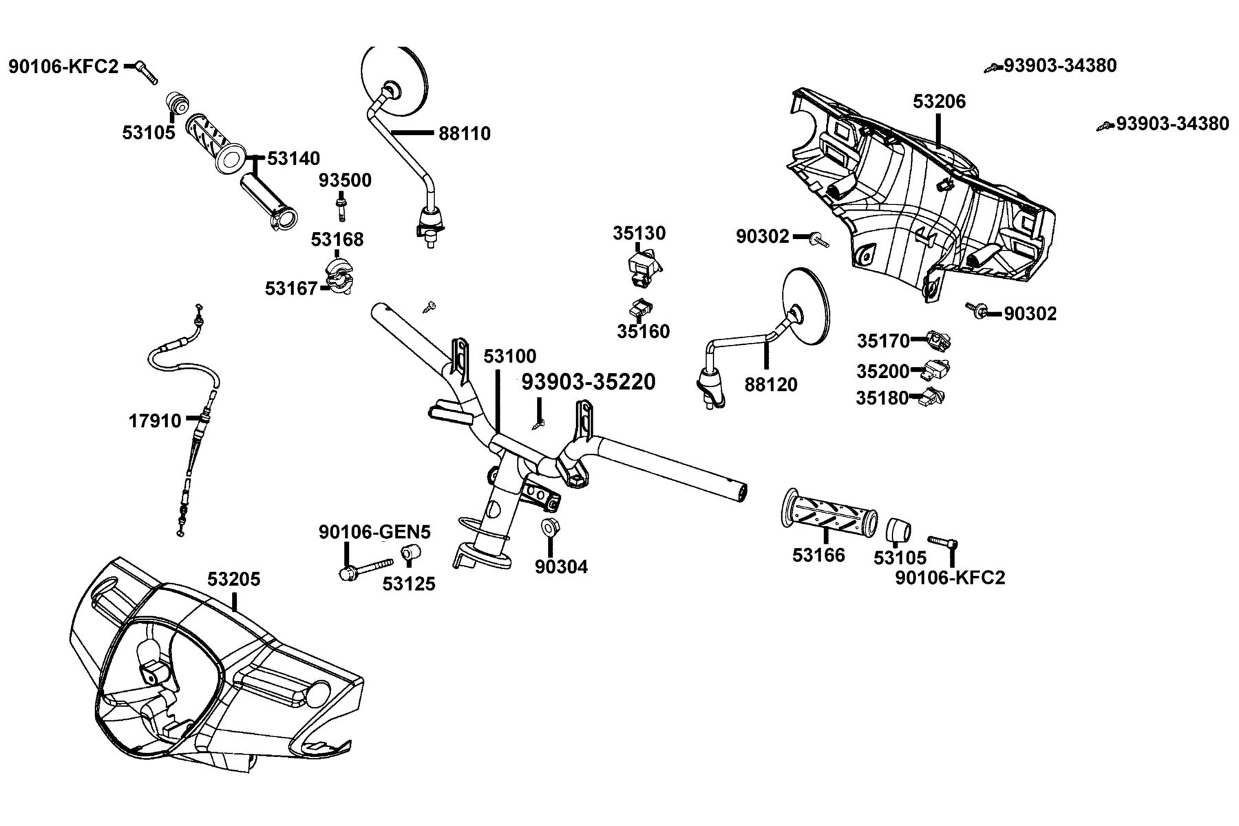 LIKE 200(2010~) Handle Steering ● Handle Cover parts diagram