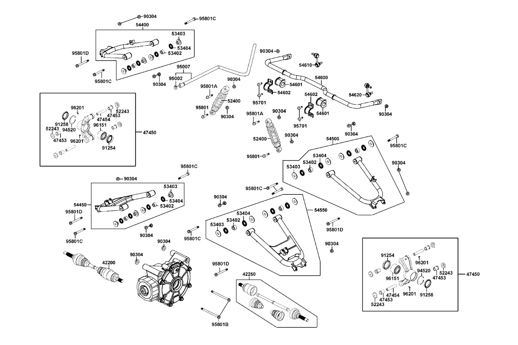 KYMCO UXV 500 (2010-2011) Cushion and Right Arm Rr Swing parts diagram
