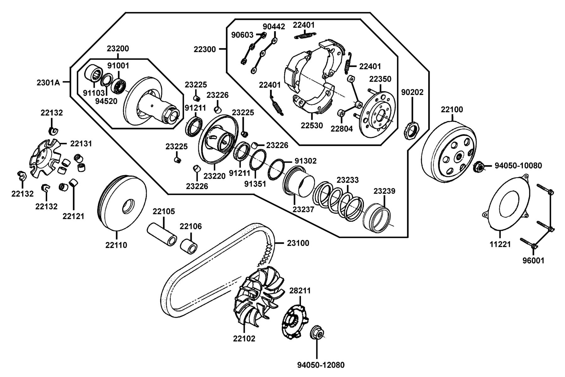 Mongoose 90S (2016~) Driven Pulley parts diagram