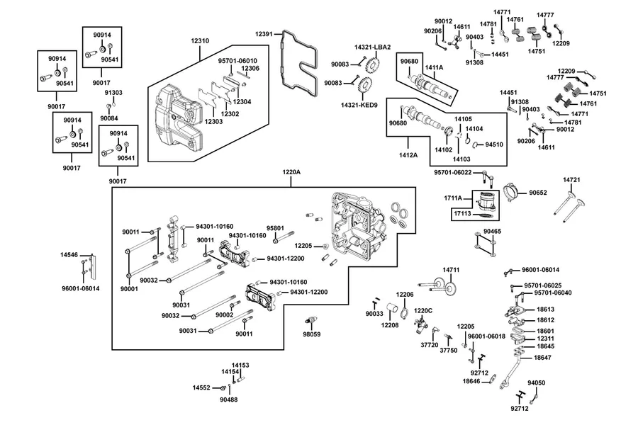 E02 Cylinder Head Cover and Cylinder Head parts diagram