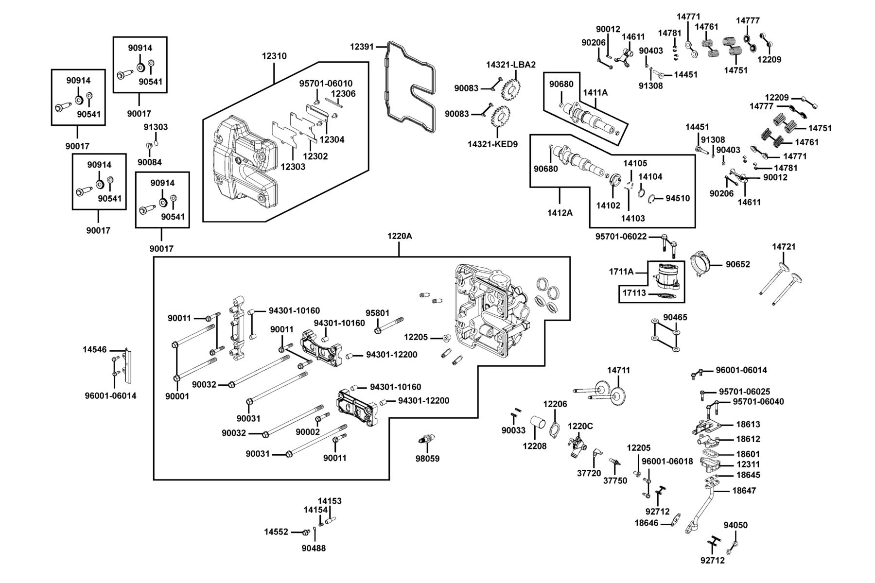 KYMCO MXU 501cc (4x4/IRS) (2014+) Cylinder Head Cover and Cylinder Head parts diagram