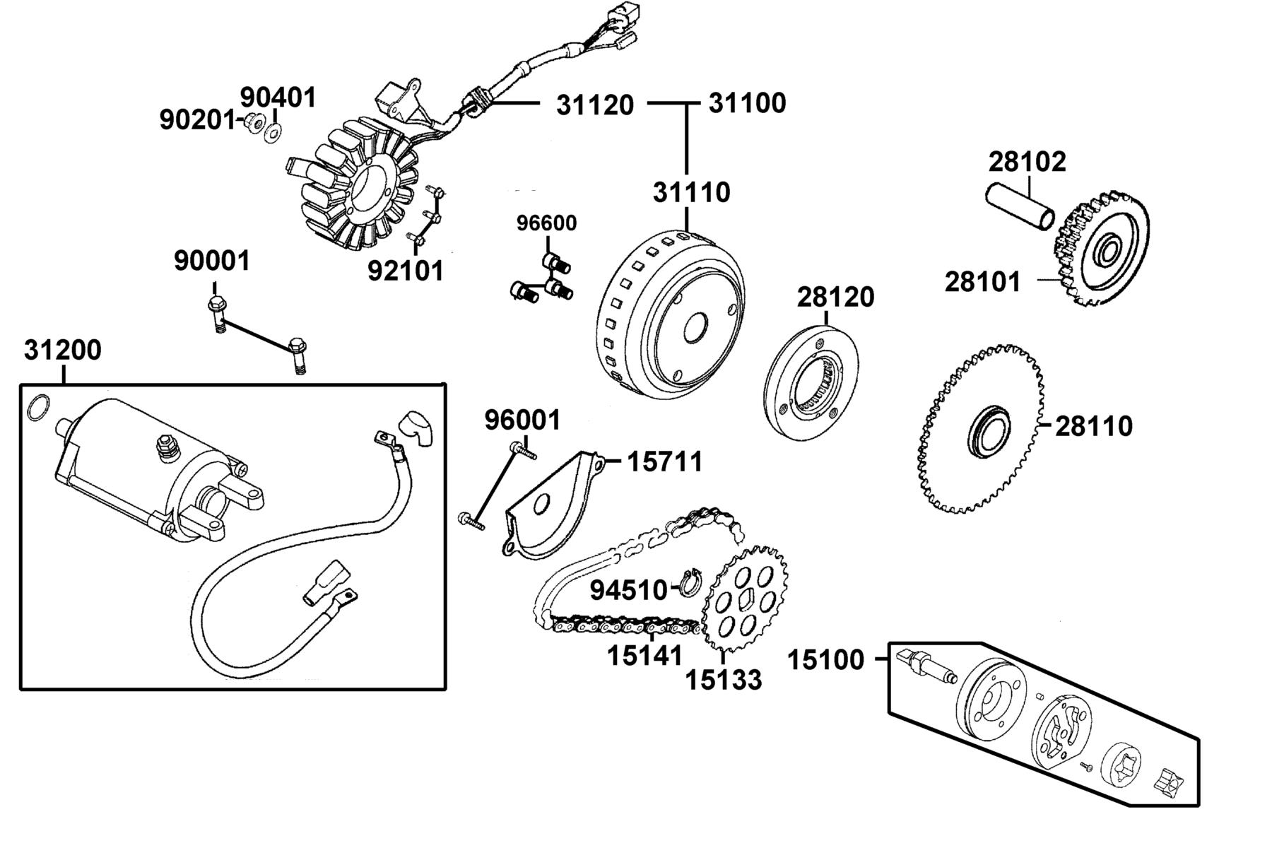 X-TOWN300i ABS (2019) Starting Motor ● Oil Pump parts diagram