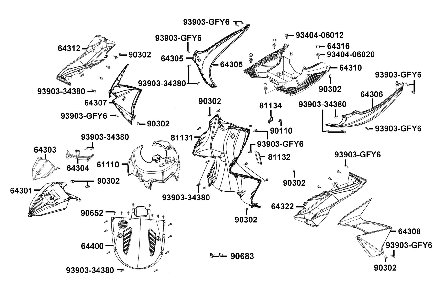 SUPER 8 R Front Cover ● Front Fender parts diagram