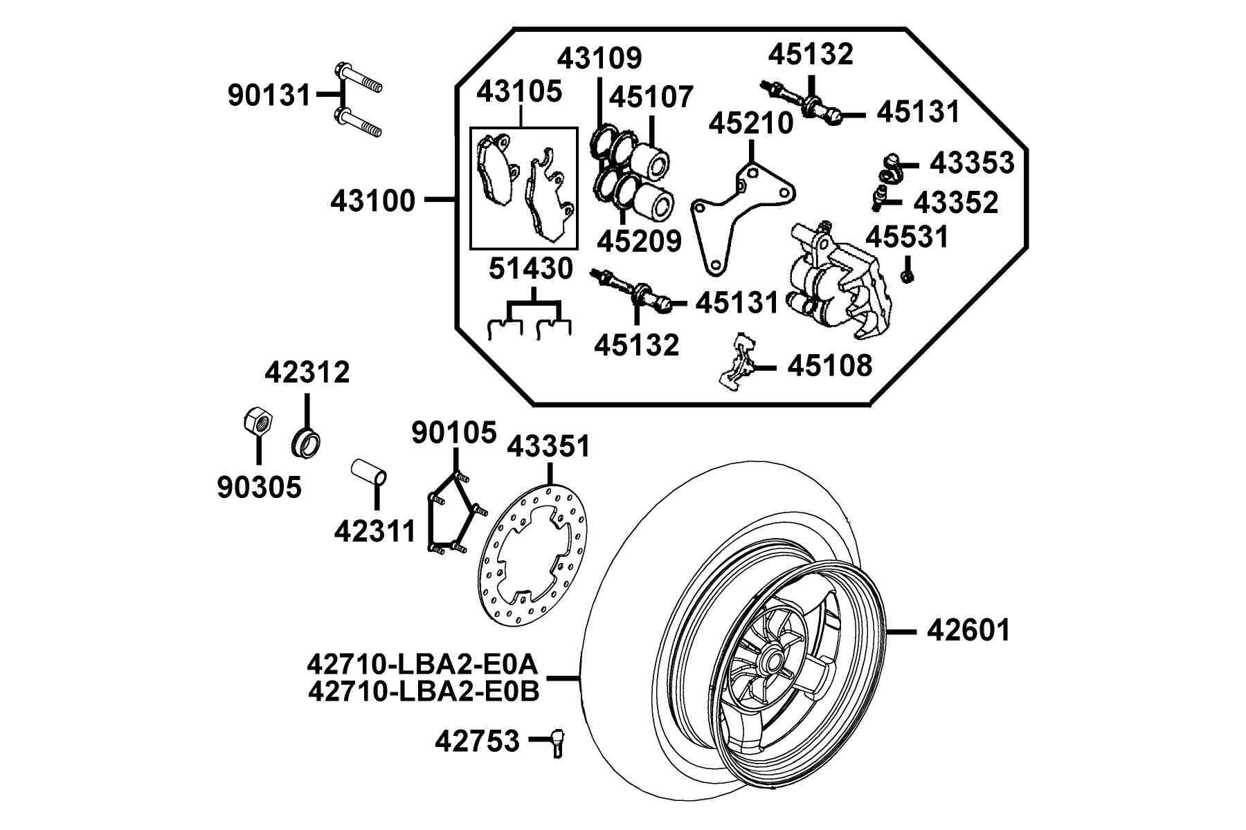 KYMCO XCITING 250 (2006-2007) Rear Wheel parts diagram