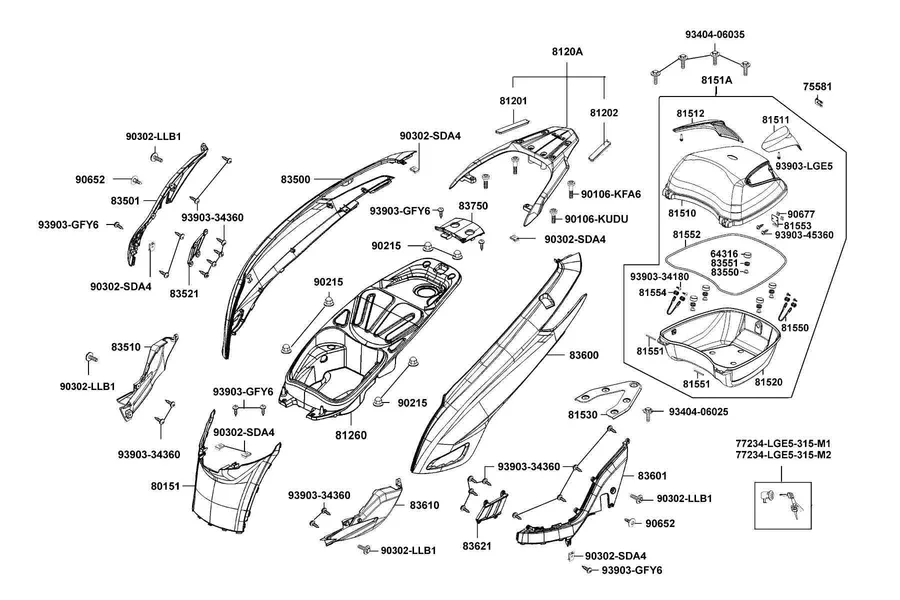 F12 Body Cover and Luggage Box parts diagram