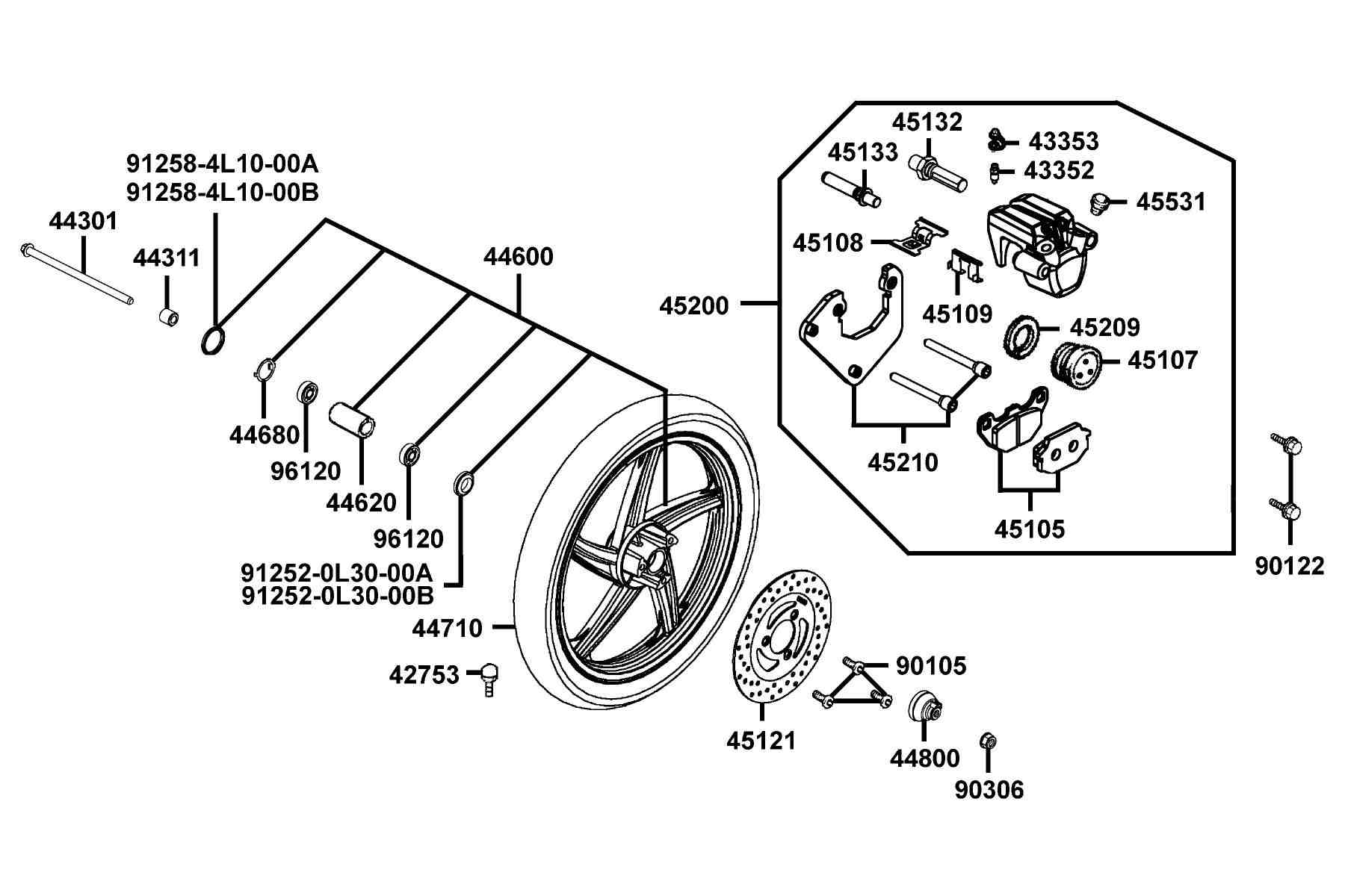 KYMCO PEOPLE 50 2T (2008-2012) Front Wheel parts diagram