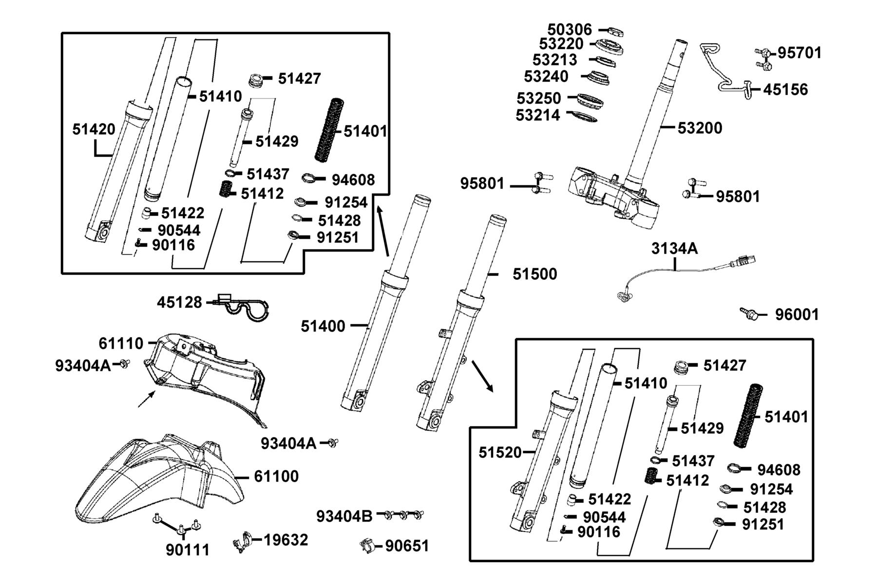 People S 150i ABS MY2026 Stem Steering ● Front Cushion parts diagram