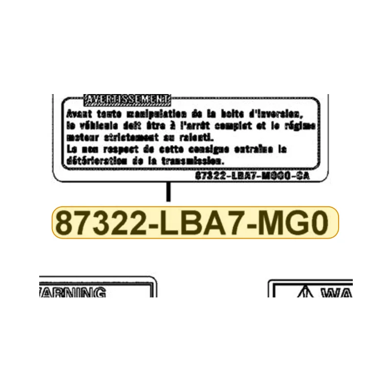 87322-LBA7-MG0-T01 CAUTION SHIFT GEARS — diagram cutout
