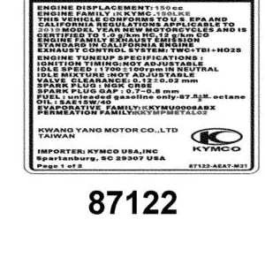 87122-AEA7-M31-T01 MARK EVAPORATIVE E/M — diagram cutout