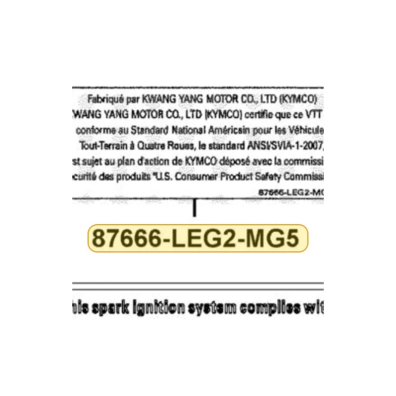87666-LEG2-MG5-T01 SVIA CERTIFICATE LABEL (FRENCH) — diagram cutout