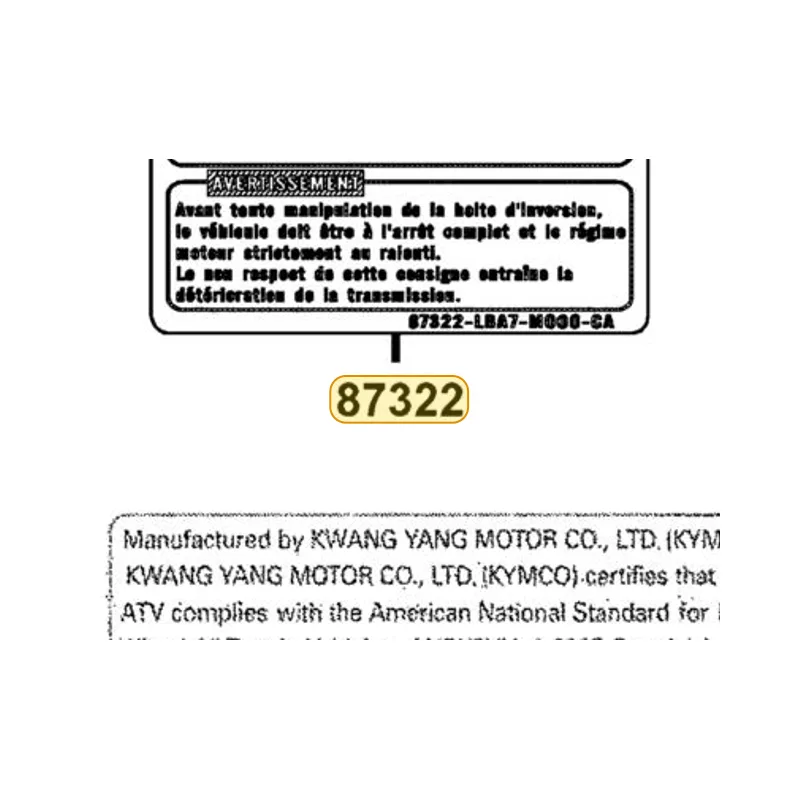 87322-LBA7-MG0-T02 CAUTION SHIFT GEARS — diagram cutout