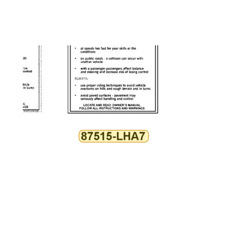 87515-LHA7-M30-T01 WARNING GENERAL DECAL — diagram cutout