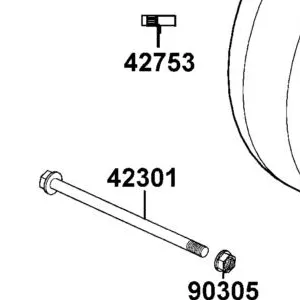 42301-LLB1-900 AXLE RR FORK M14*265MM — diagram cutout
