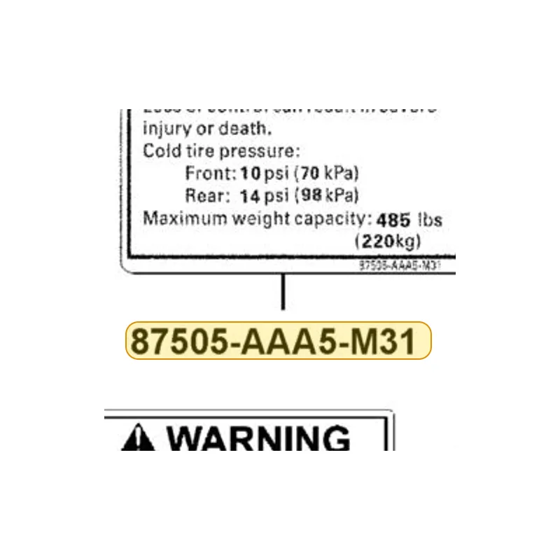 87505-AAA5-M31-T01 WARNING LABEL TIRE — diagram cutout